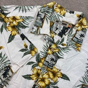 Quiksilver Edition Mens XL White Tropical Hibiscus Floral Cotton Button Up Shirt